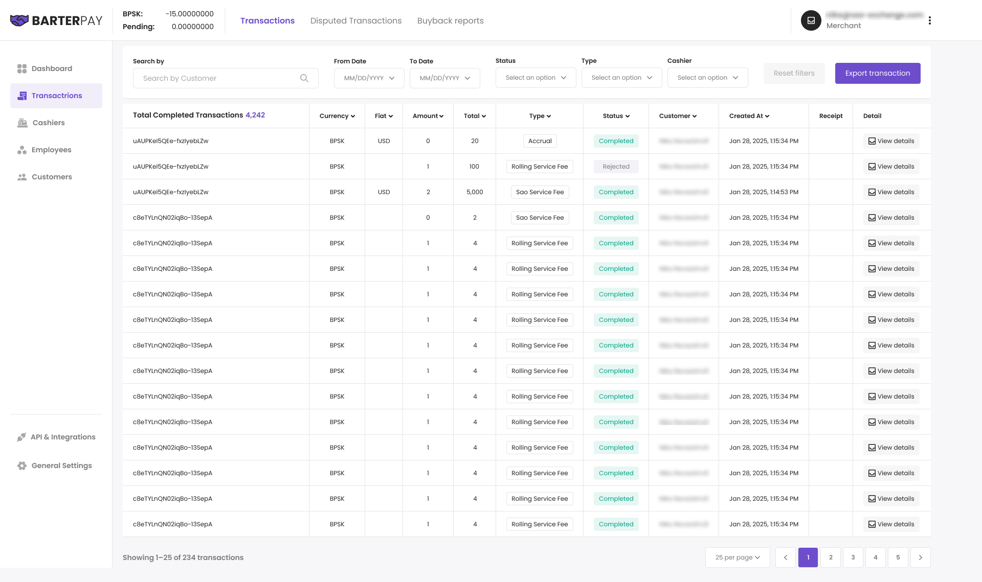 BarterPay platform dashboard showing transaction monitoring and fraud prevention interface